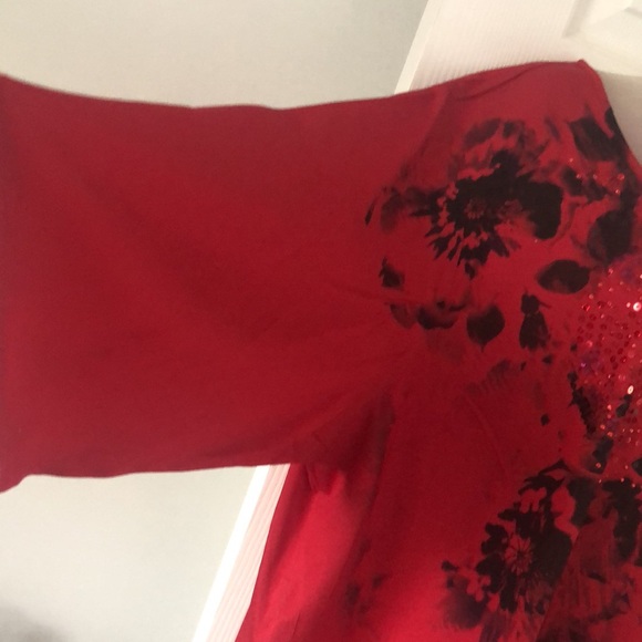 VTG Maggie Barnes Red & Black, Floral & Sequin Decor Blouse Tunic 22/24 WP - Picture 4 of 15